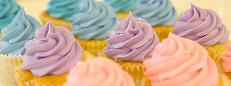 Multi-coloured cupcakes.