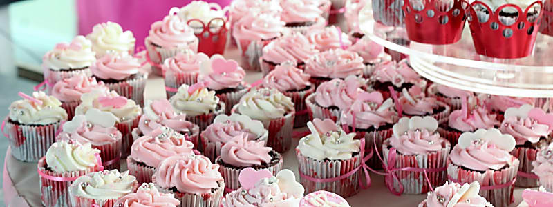 Pink decorated cupcakes.