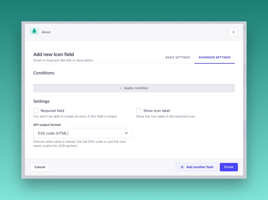 Advanced settings - API output format and show icon label