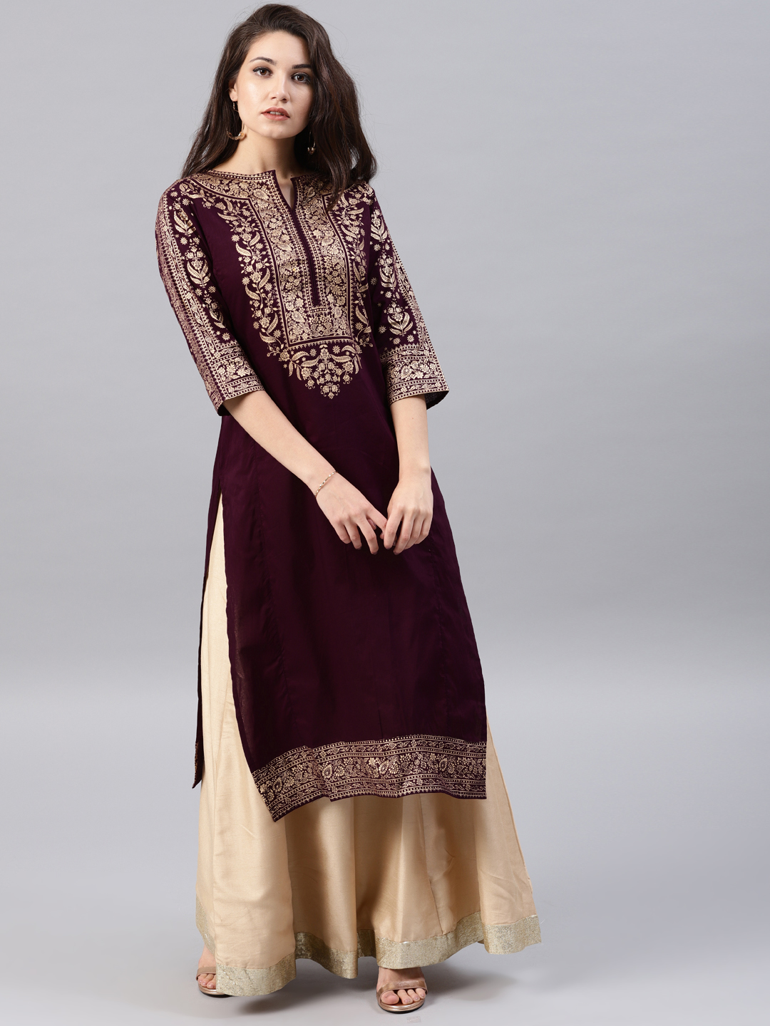 Vishudh Purple Printed A-Line Kurta Price in India