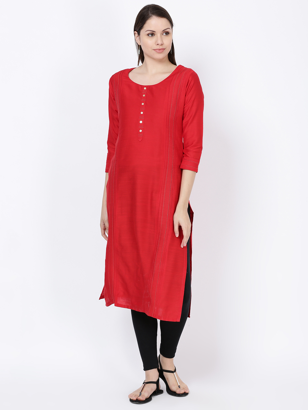 Soch Women Red Solid Straight Kurta Price in India