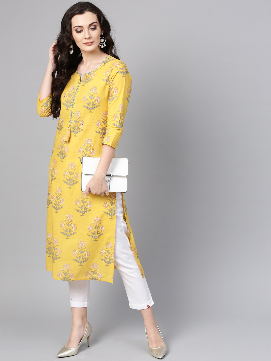 Varanga Women Yellow & Green Printed Straight Kurta Price in India