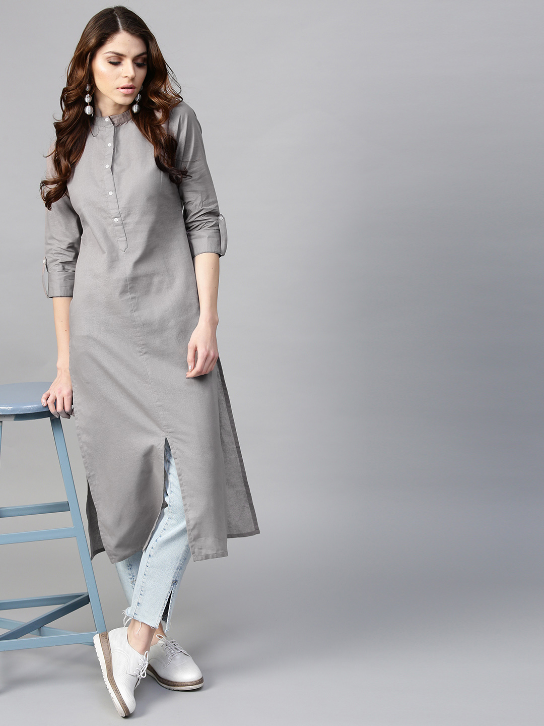 GERUA Women Grey Solid Straight Kurta Price in India