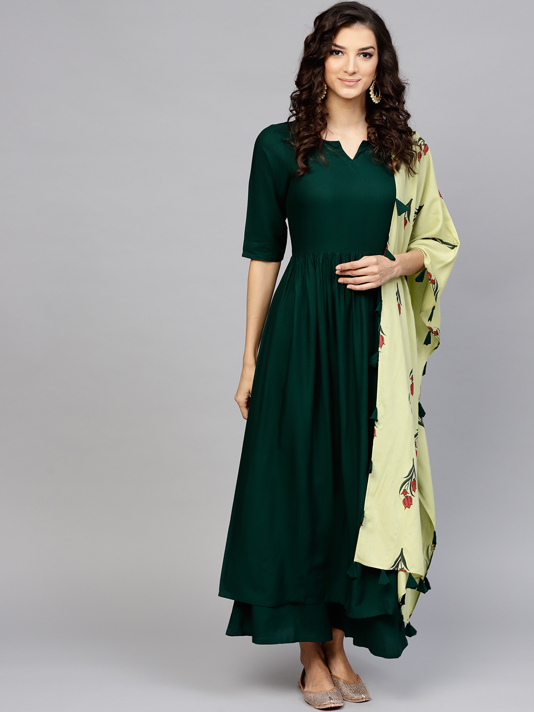 Libas Women Green Solid Kurta with Palazzos & Dupatta Price in India