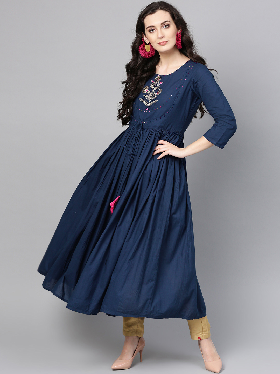 Varanga Women Blue Embroidered Anarkali Kurta Price in India