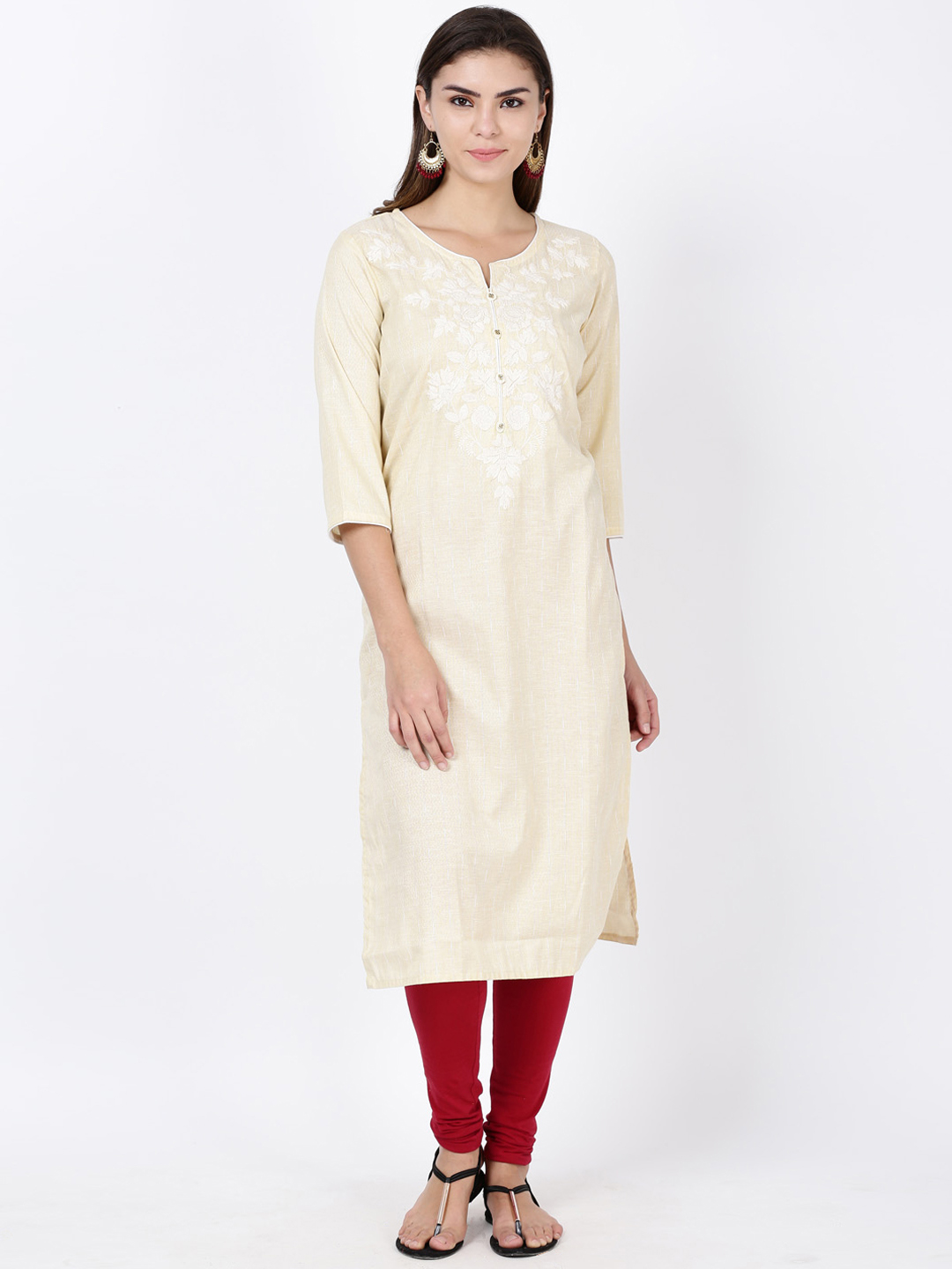 Soch Women Beige & Off-White Embroidered Straight Kurta Price in India