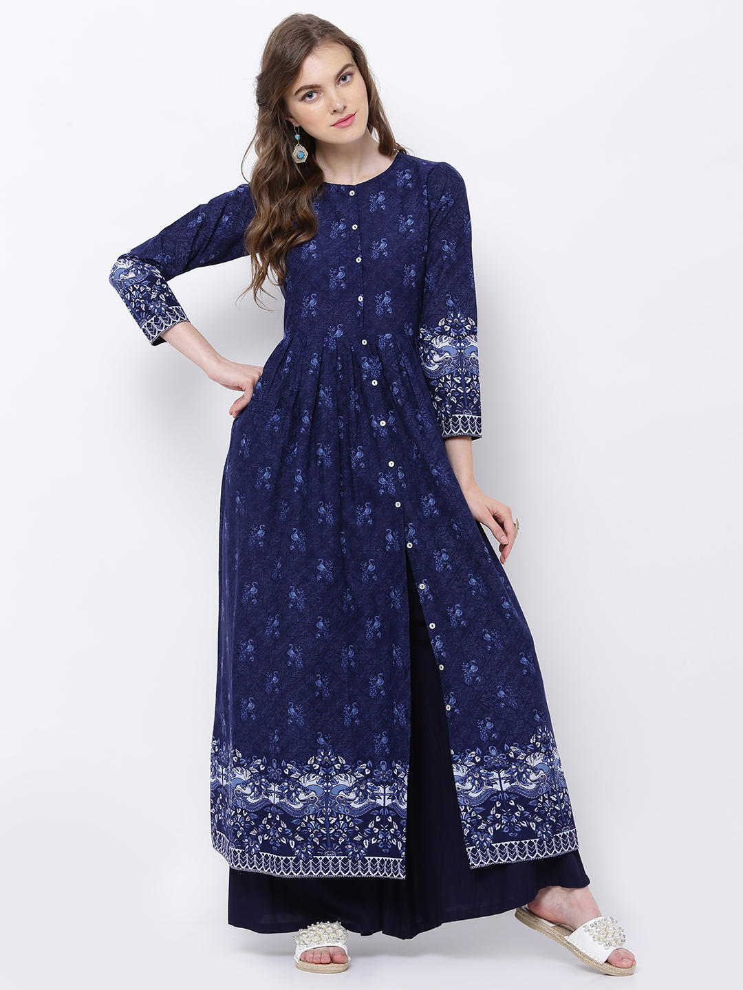 Vishudh Women Blue Printed Anarkali Kurta Price in India