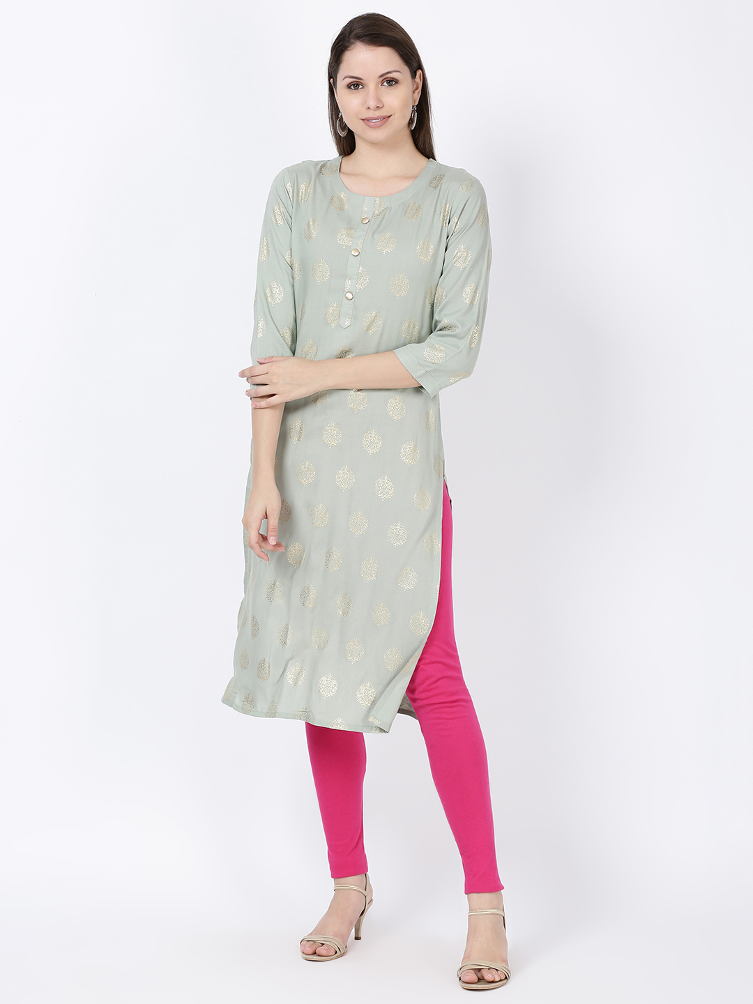 Soch Women Grey & Gold Printed Straight Kurta Price in India