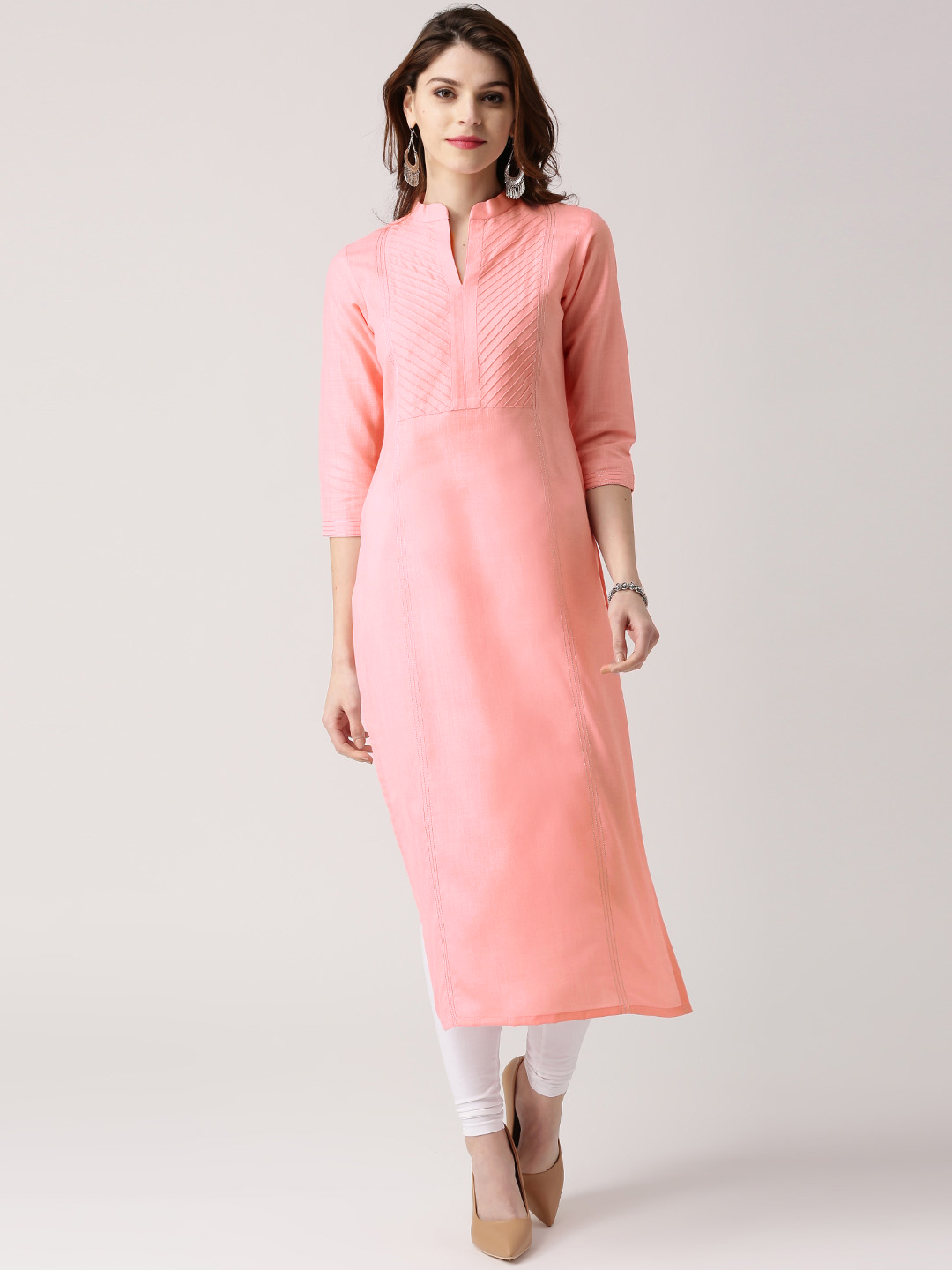 Libas Women Pink Solid Straight Kurta Price in India