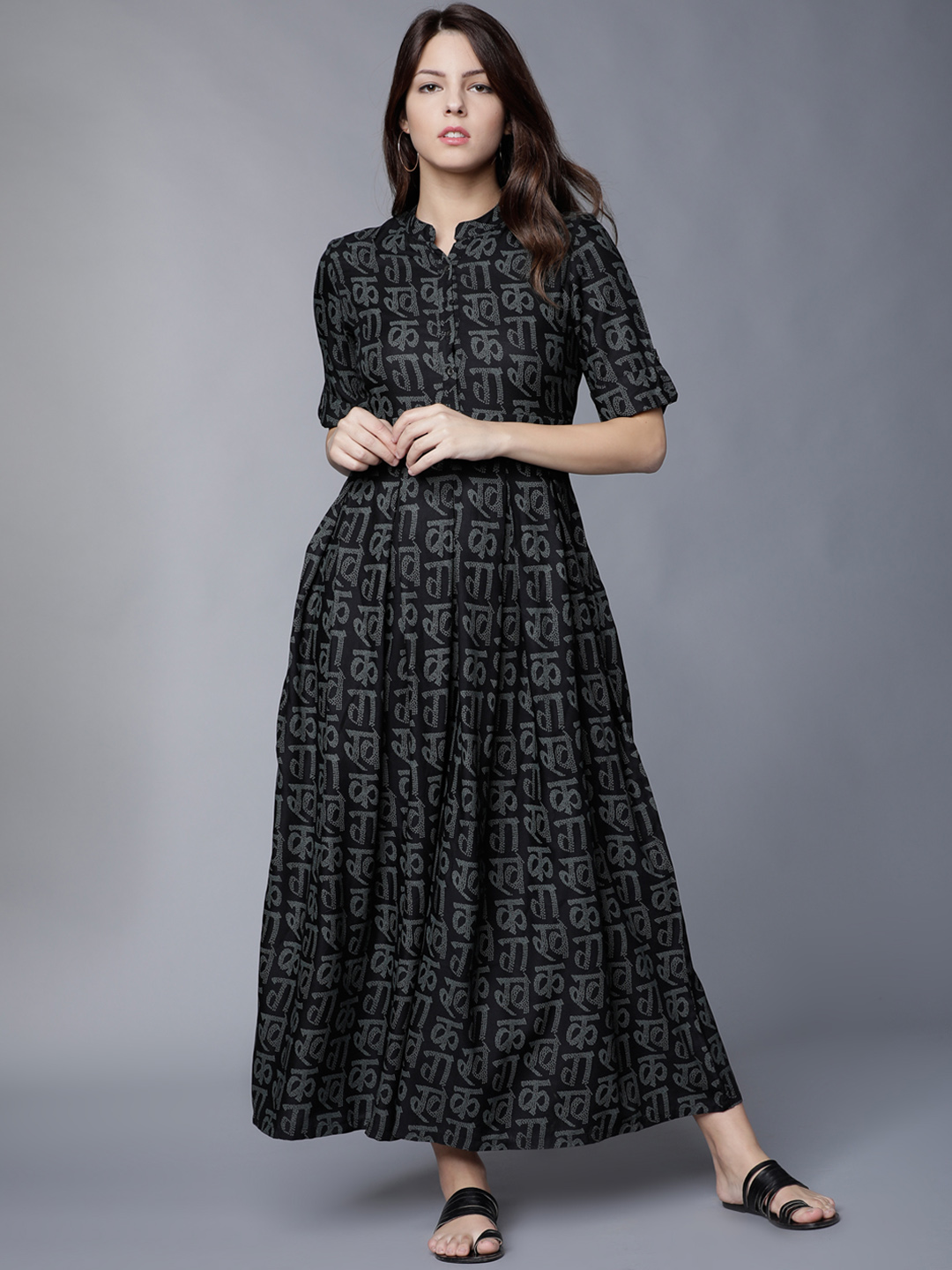 Vishudh Women Black Printed Maxi Dress Price in India