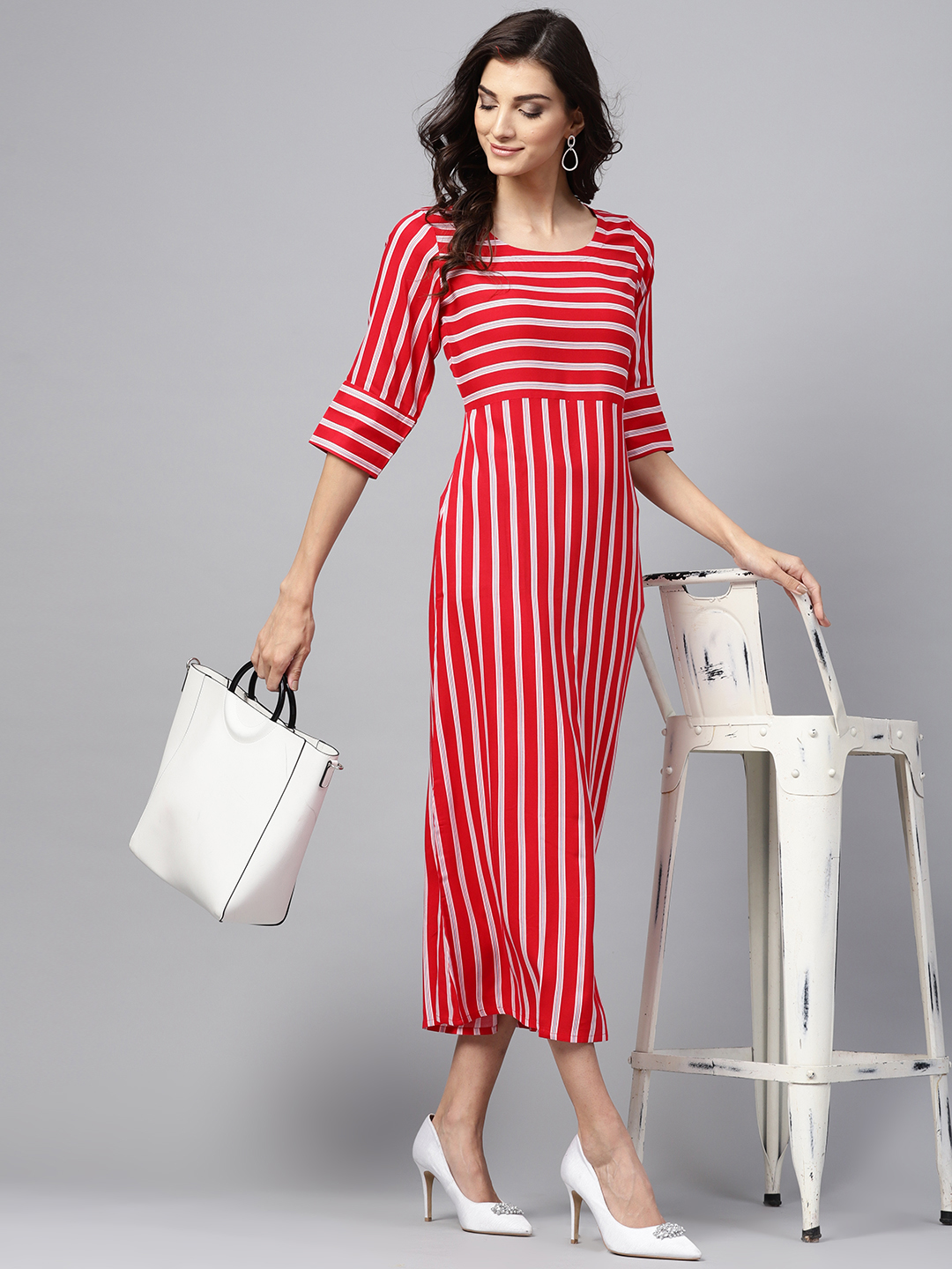 GERUA Women Red & White Striped Maxi Dress Price in India