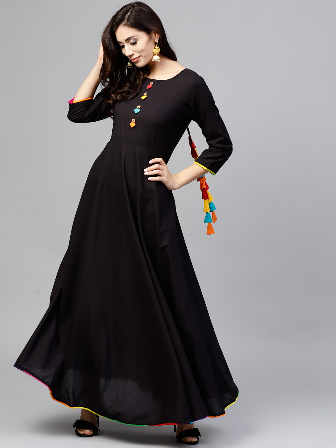Nayo Women Black Solid Maxi Dress Price in India