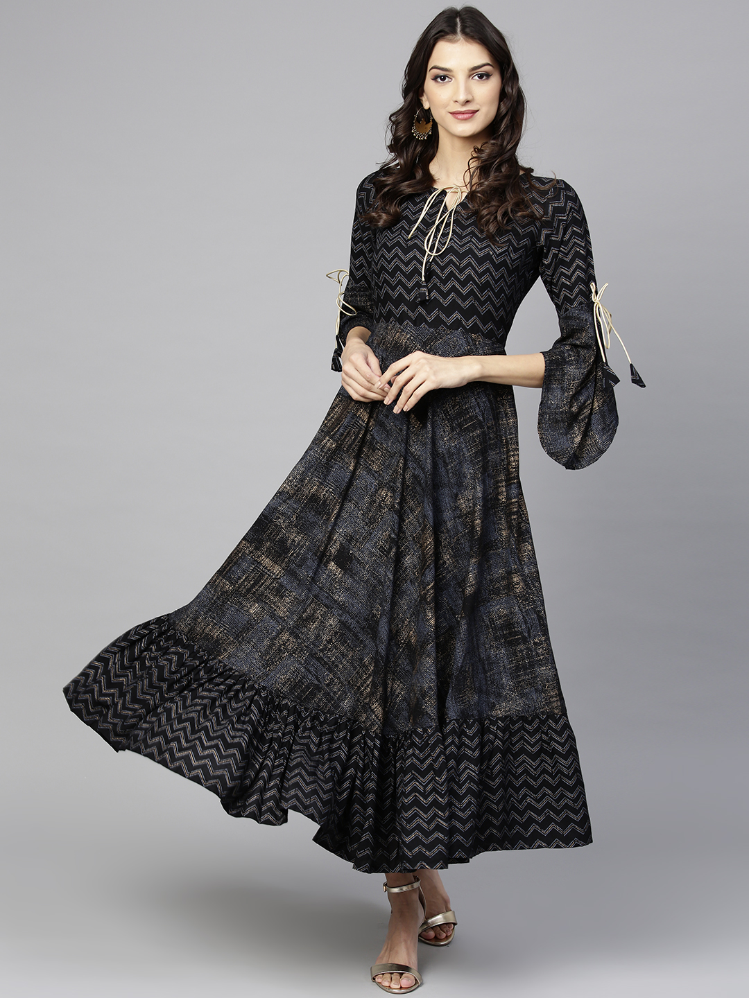 Libas Women Black Printed Maxi Dress Price in India