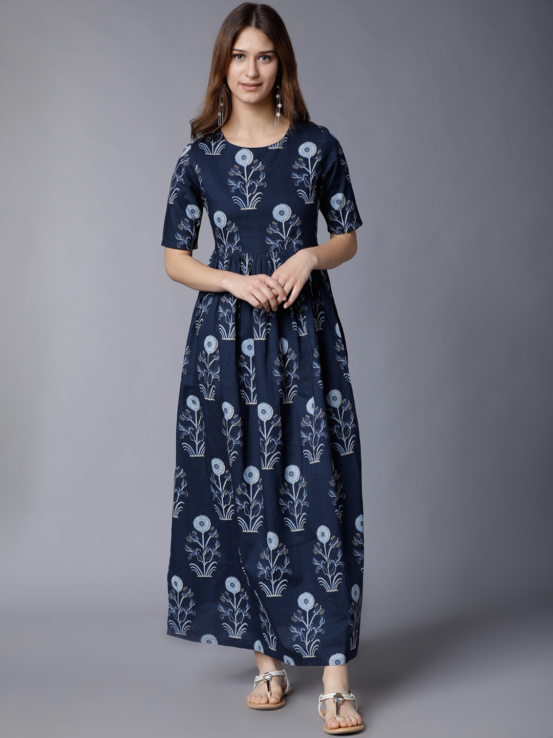 Vishudh  Printed Aline Midi Dress Price in India