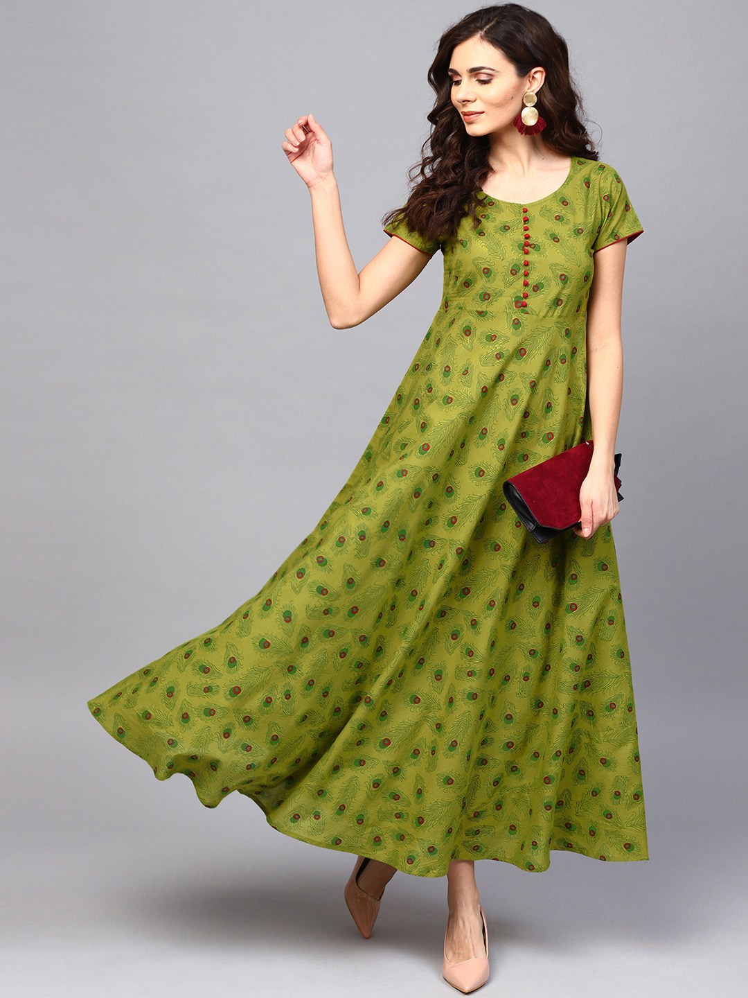 aks women's maxi green dress