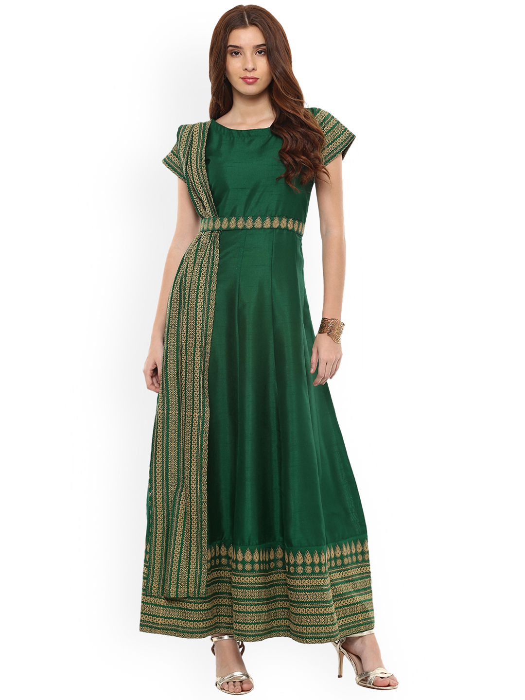 Ahalyaa Women Green Printed Maxi Dress Price in India