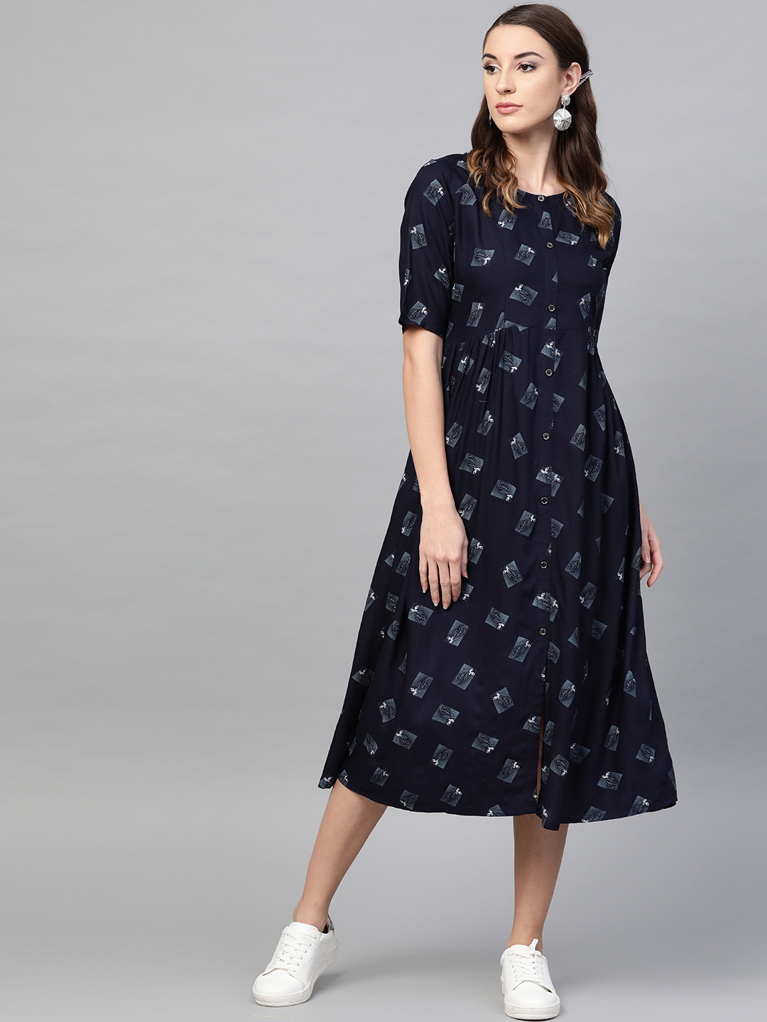 GERUA Women Navy Blue Printed Midi 