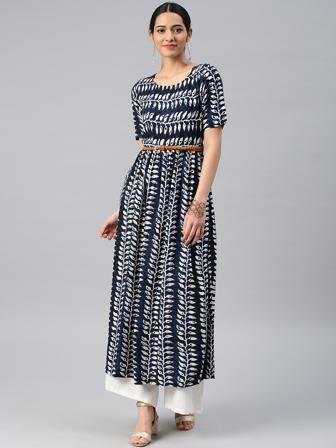 Vishudh Women Navy Blue Printed Maxi Dress Price in India