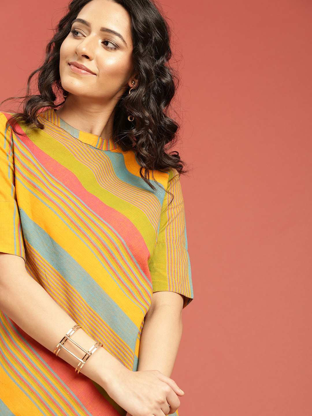 Taavi Women Multicoloured Striped A-Line Dress Price in India