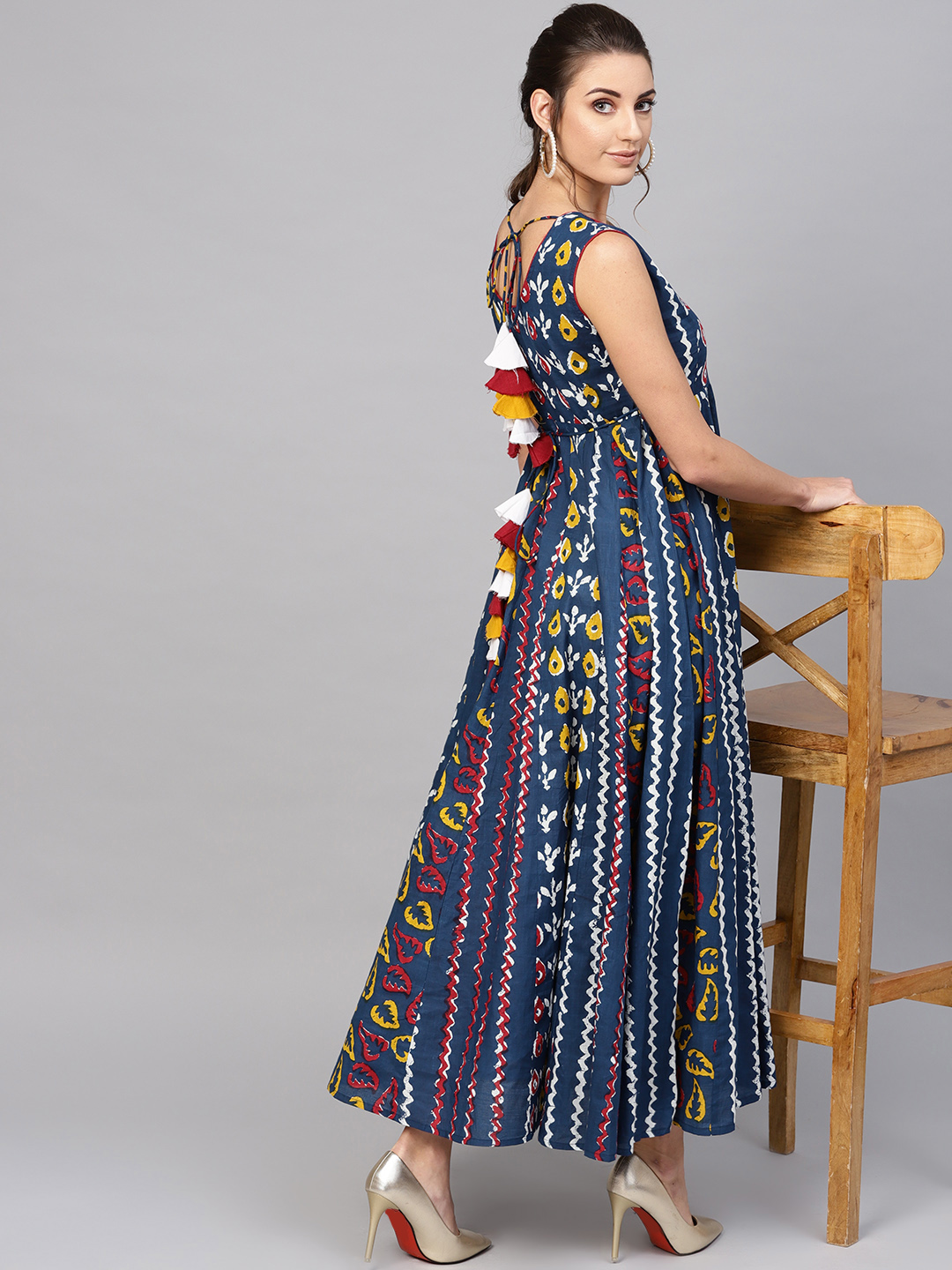 AKS Women Navy & Red Printed Maxi Dress Price in India