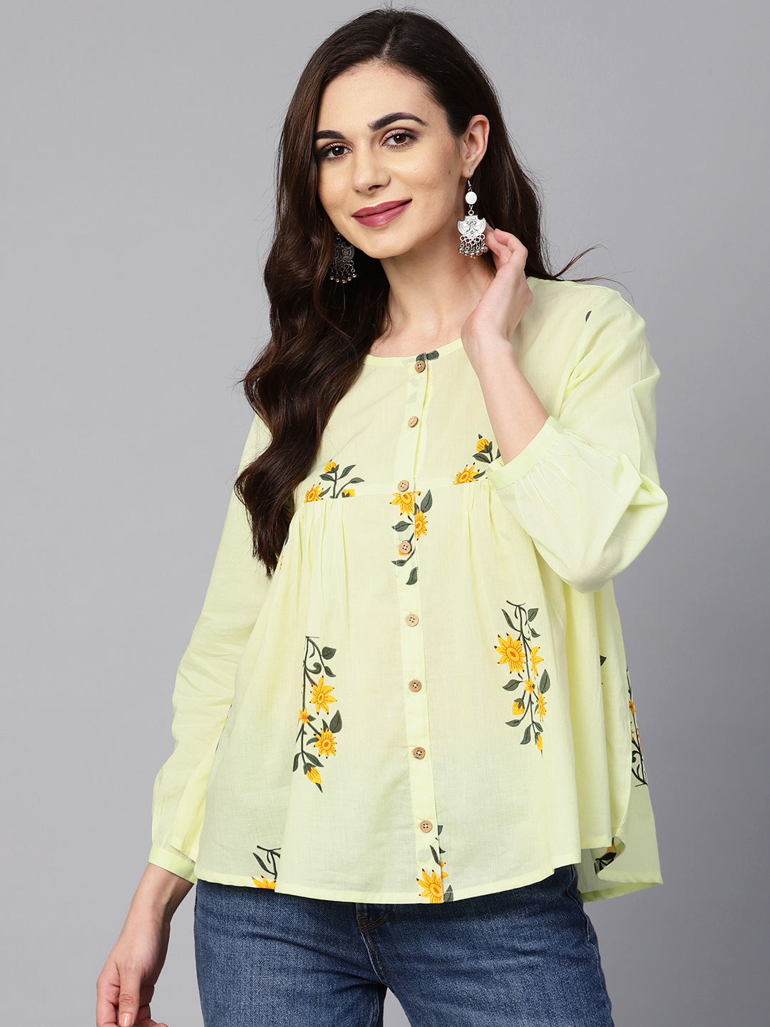 Nayo Yellow & Orange Printed A-Line Tunic Price in India