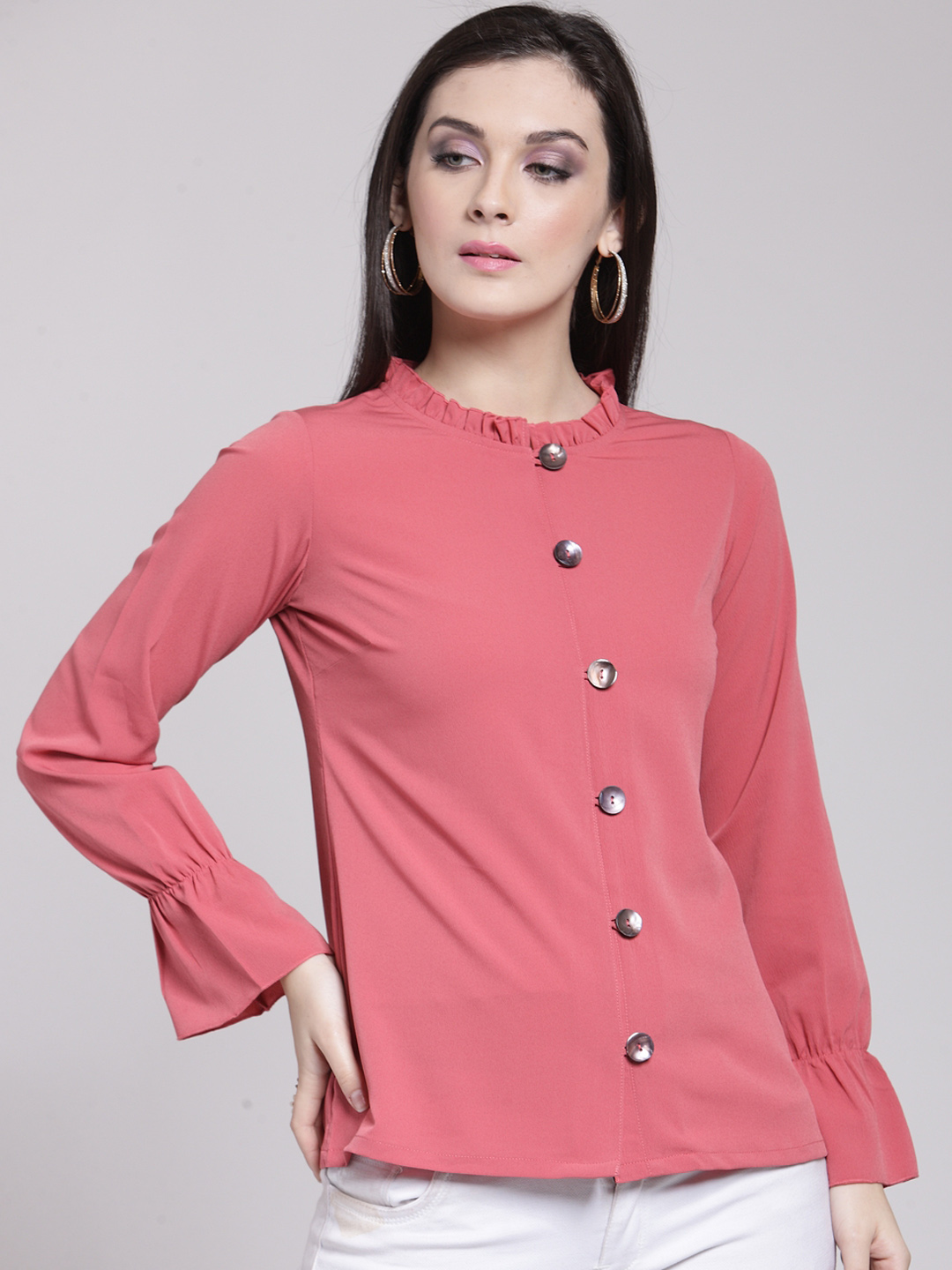 plusS Women Pink Solid Top Price in India