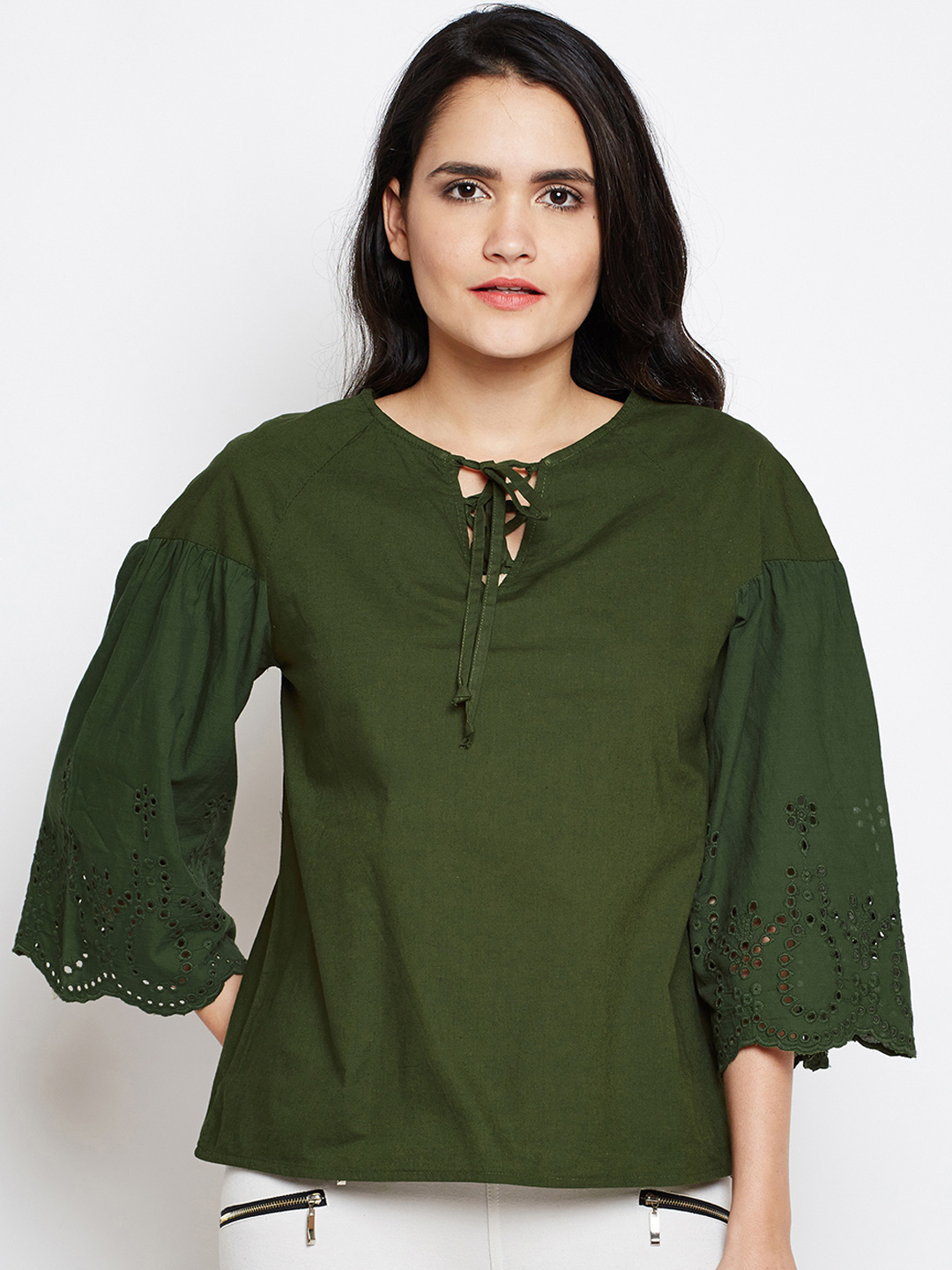 Oxolloxo Women Olive Green Solid Top Price in India