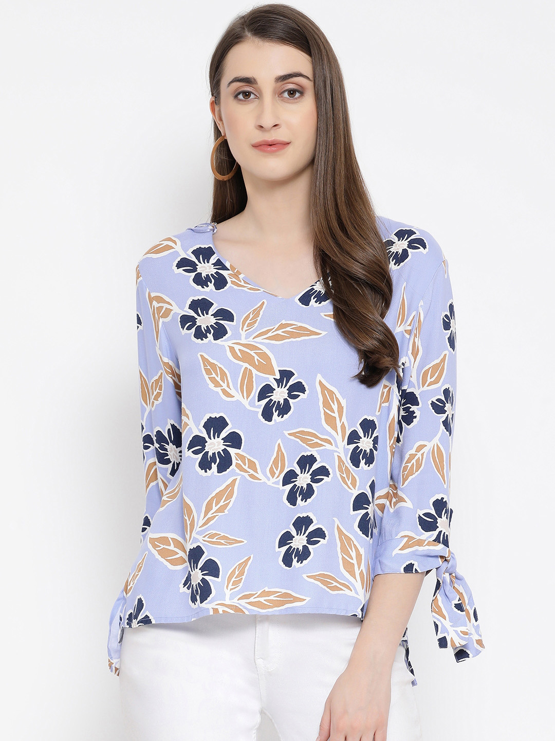 Oxolloxo Women Blue Printed Top Price in India