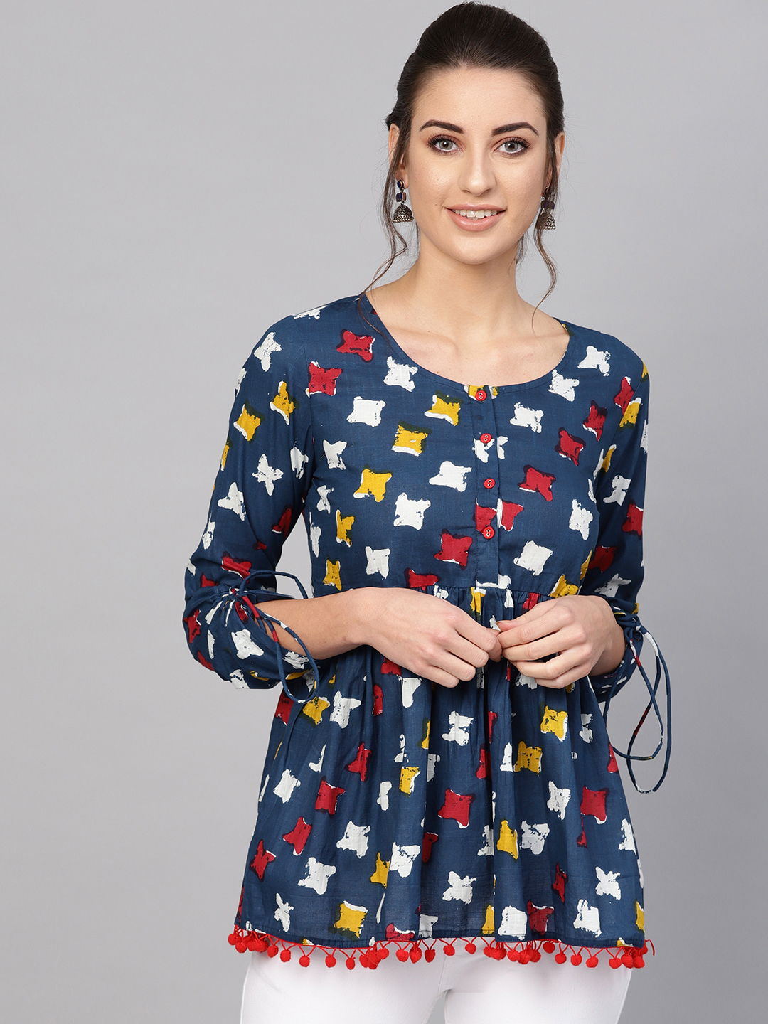 AKS Women Navy & Red Printed Tunic Price in India