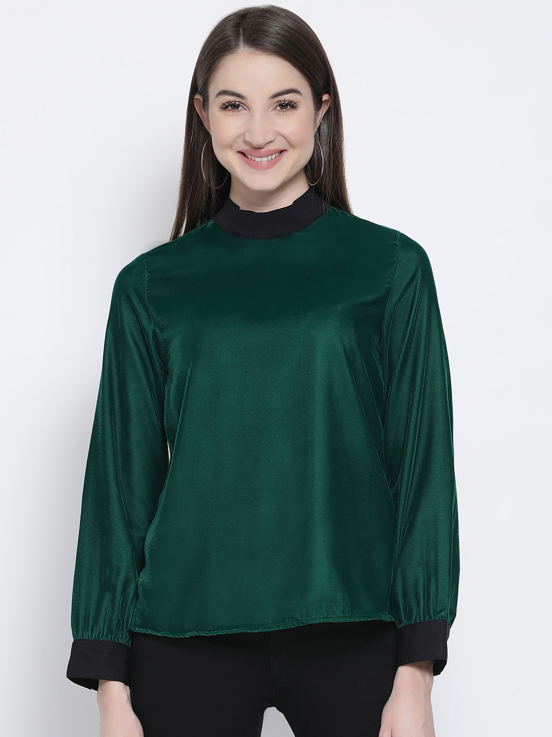 Oxolloxo Women Green Solid A-Line Top Price in India