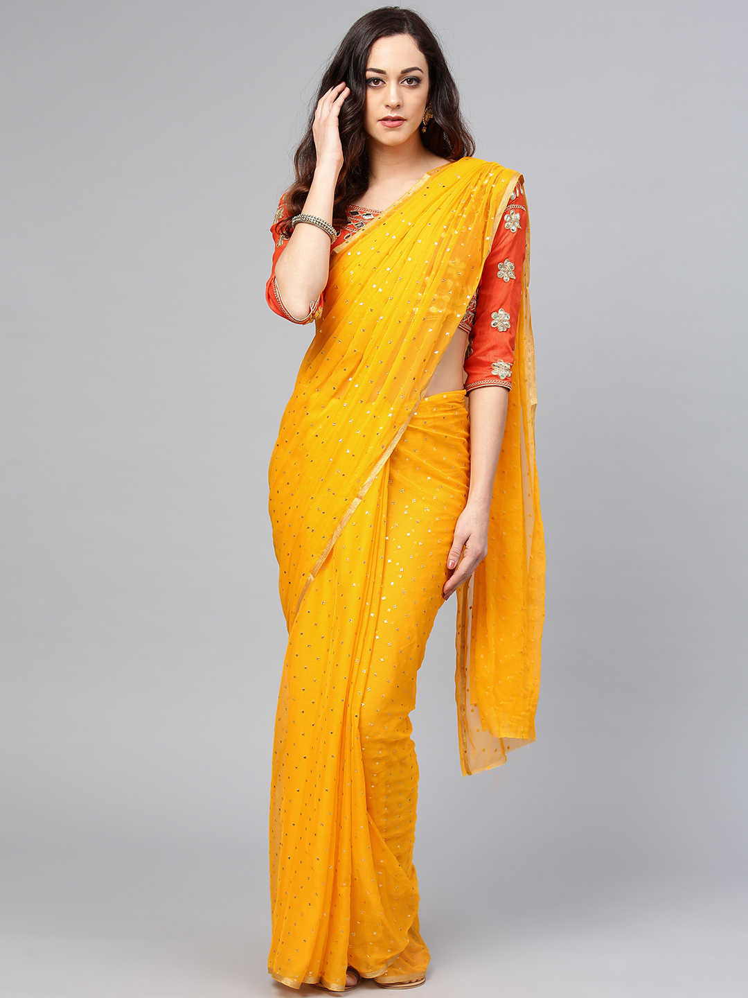 Saree mall Yellow Embellished Saree Price in India