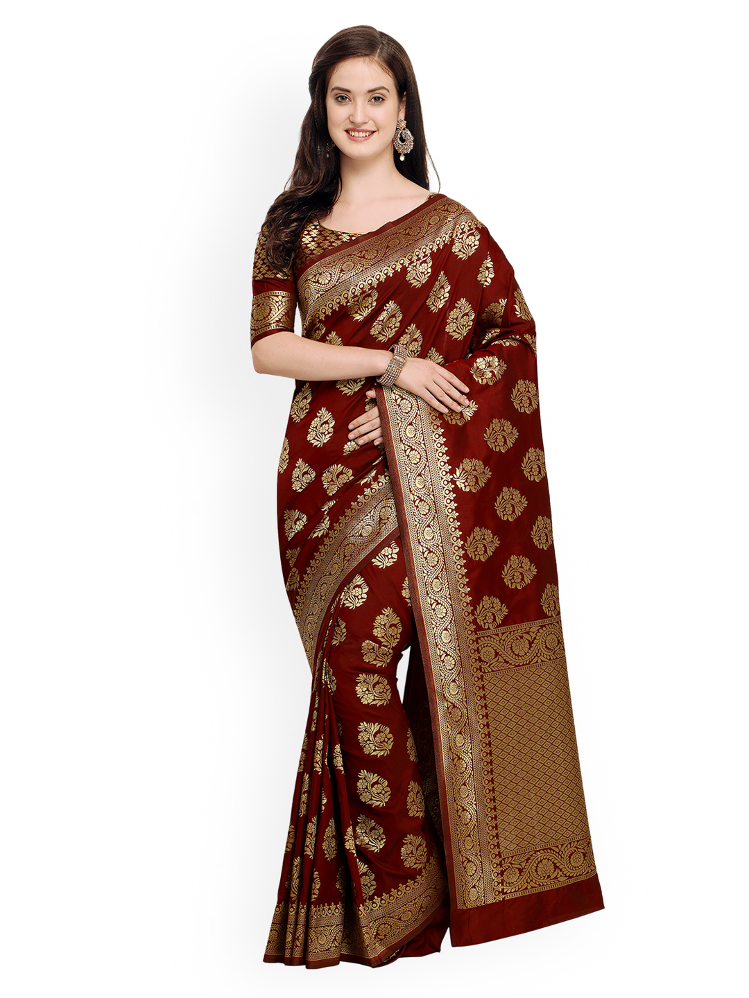Shaily Maroon & Golden-Coloured Pure Silk Woven Design Banarasi ...