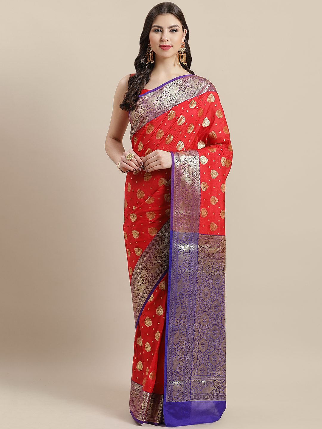 Banarasi Style Red & Golden Woven Design Banarasi Saree Price in ...