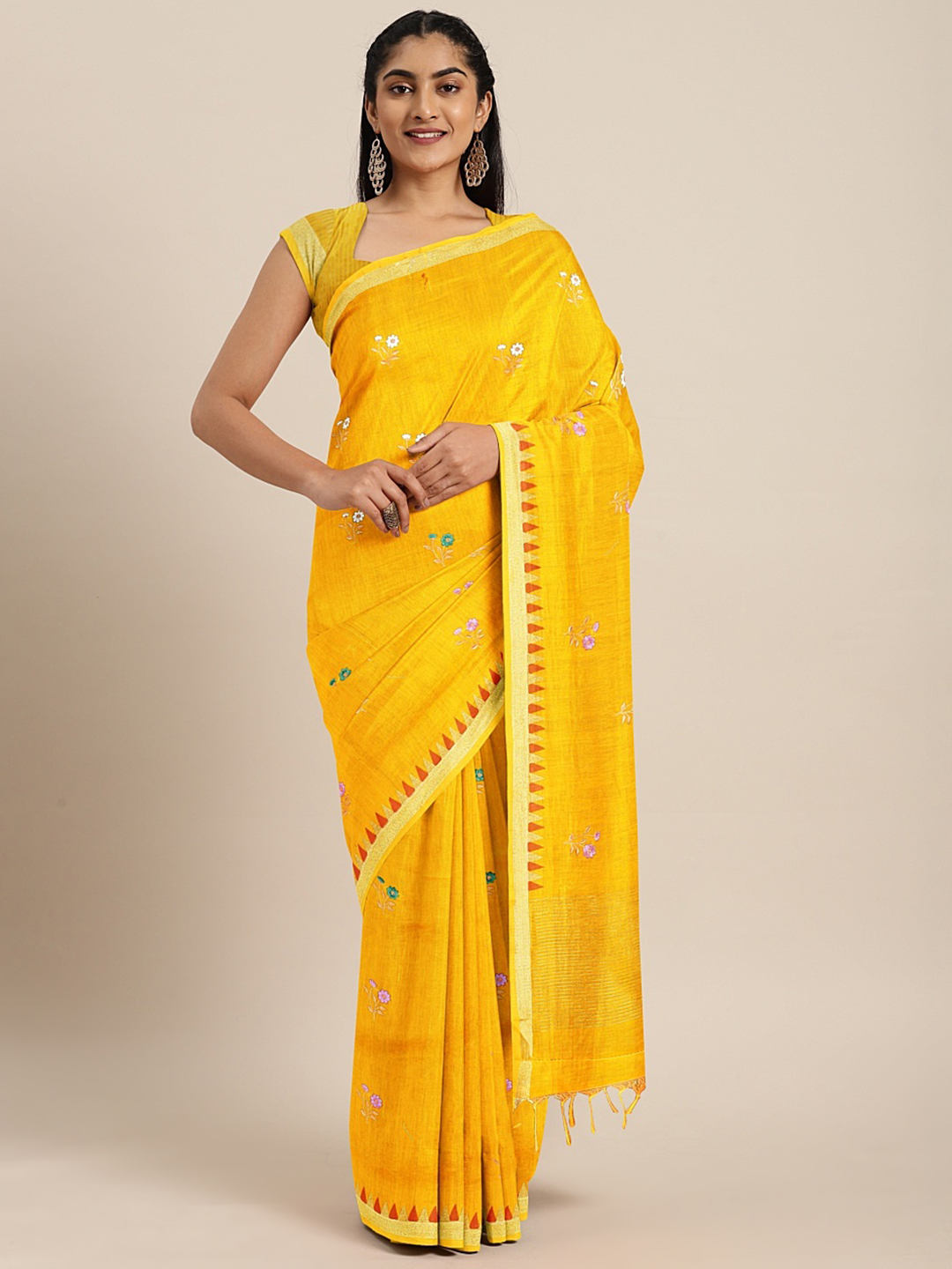 The Chennai Silks Classicate Yellow Silk Cotton Woven Design Kovai Saree Price in India