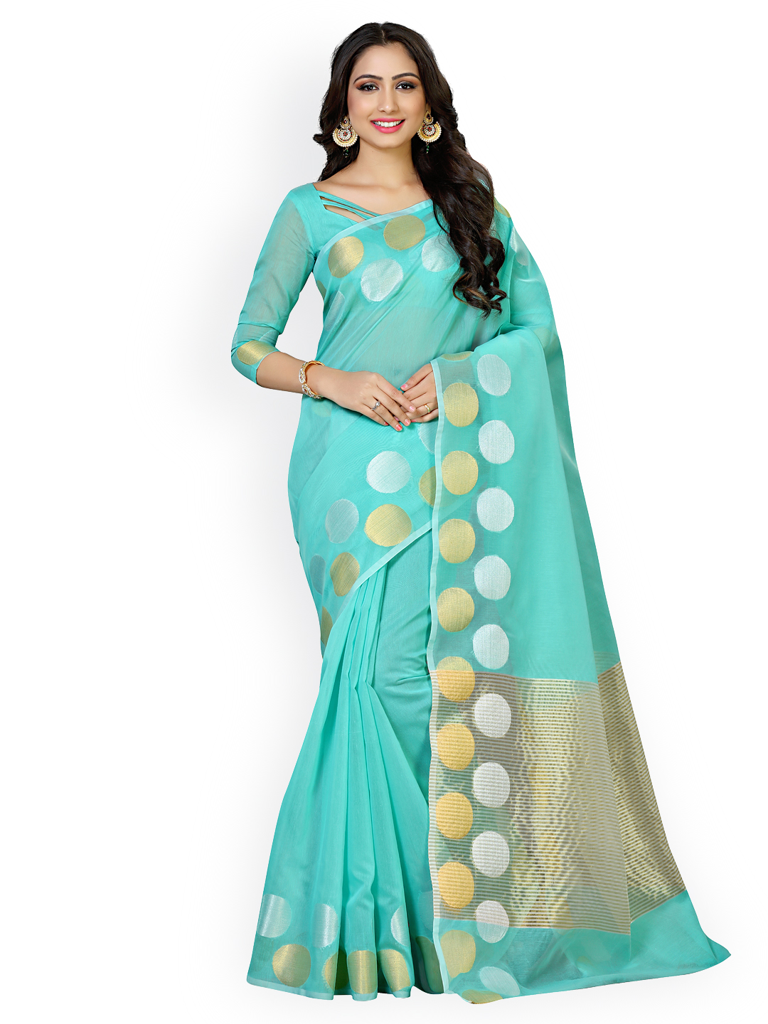 MIMOSA Sea Green Pure Cotton Solid Kanjeevaram Saree Price in India