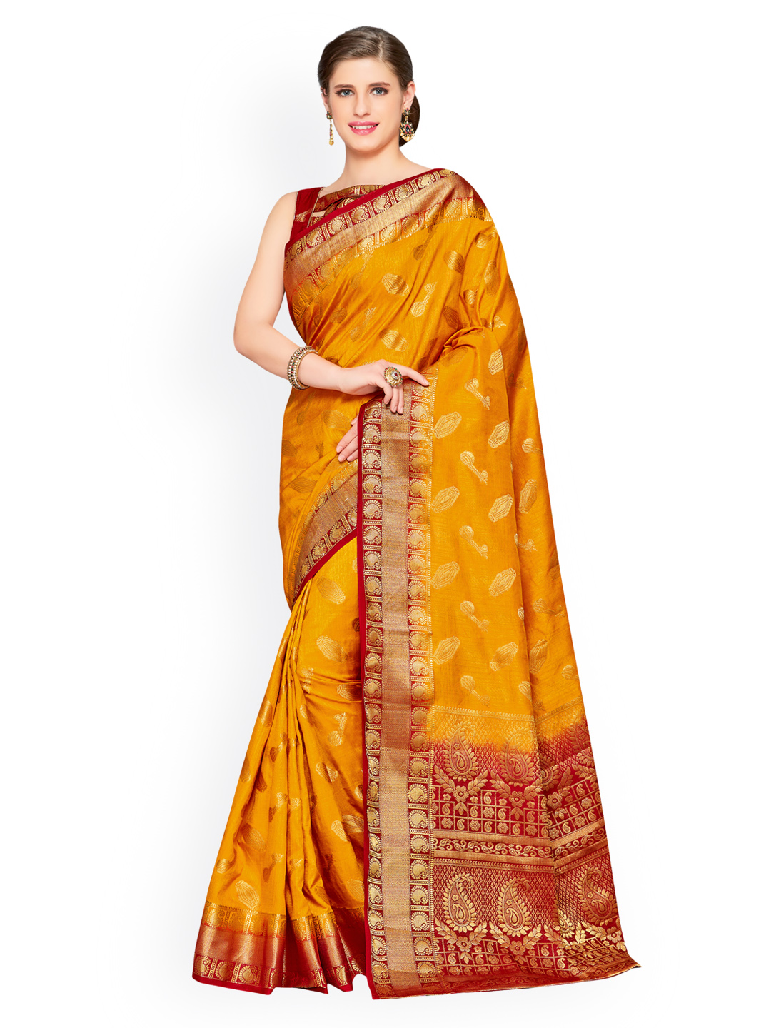 MIMOSA Mustard Art Silk Woven Design Kanjeevaram Saree Price in India