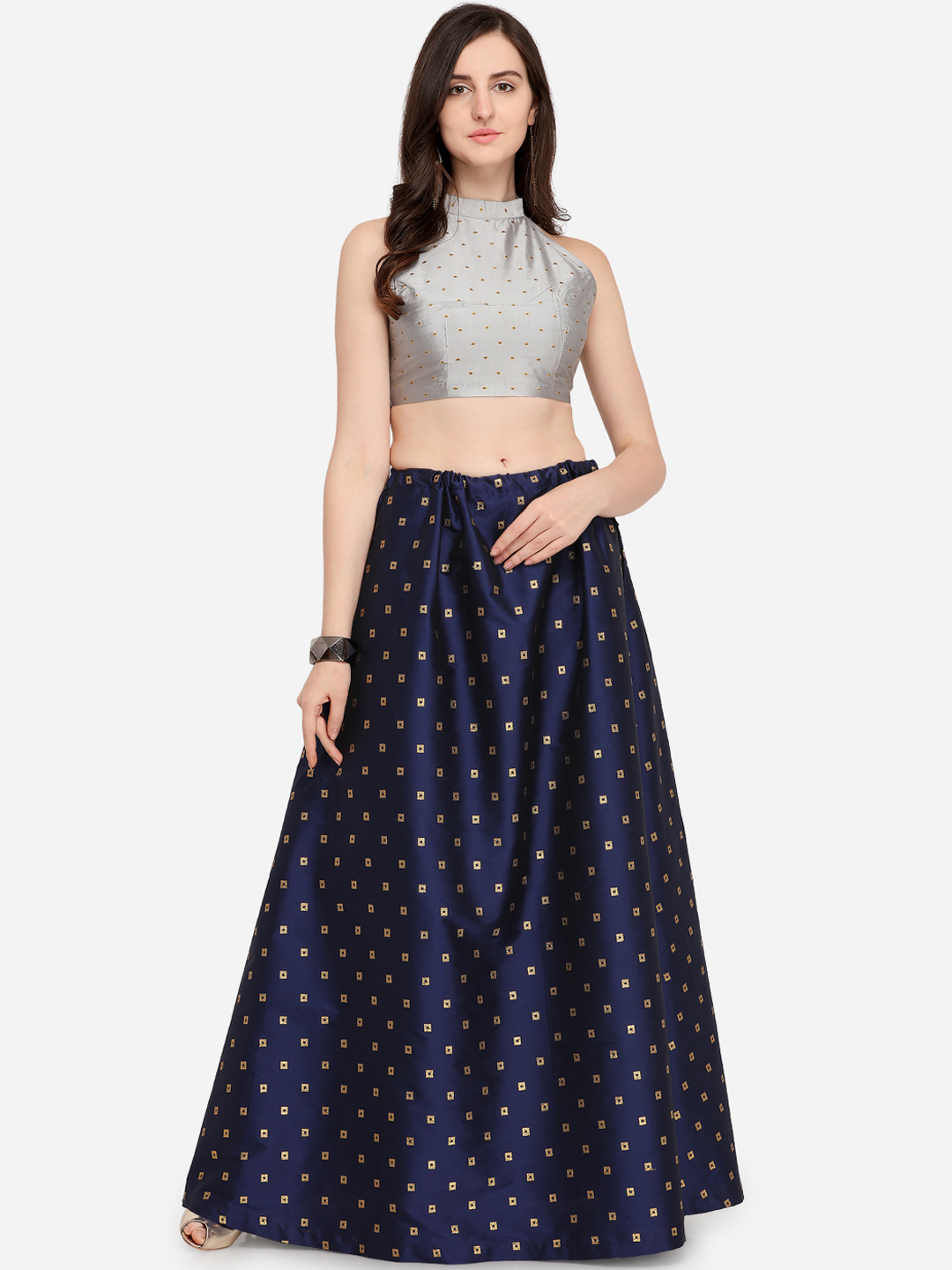 Satrani Navy Blue Ready to Wear Lehenga with UnStitched Blouse Price in India