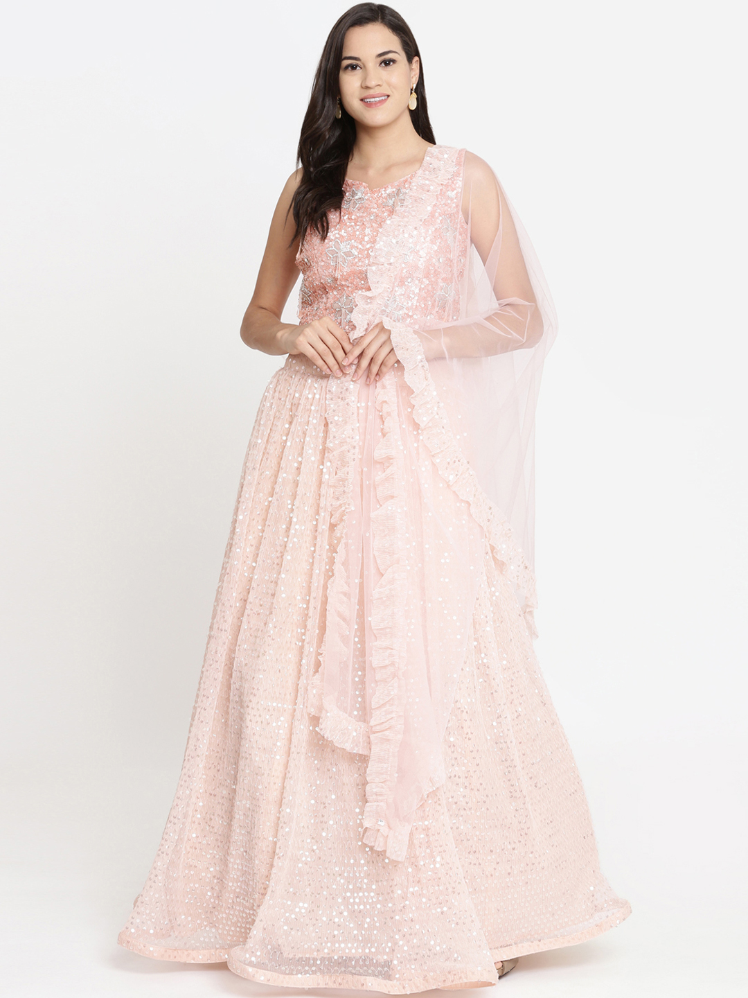 Koskii Peach-Coloured Ready to Wear Lehenga & Blouse with Dupatta Price in India