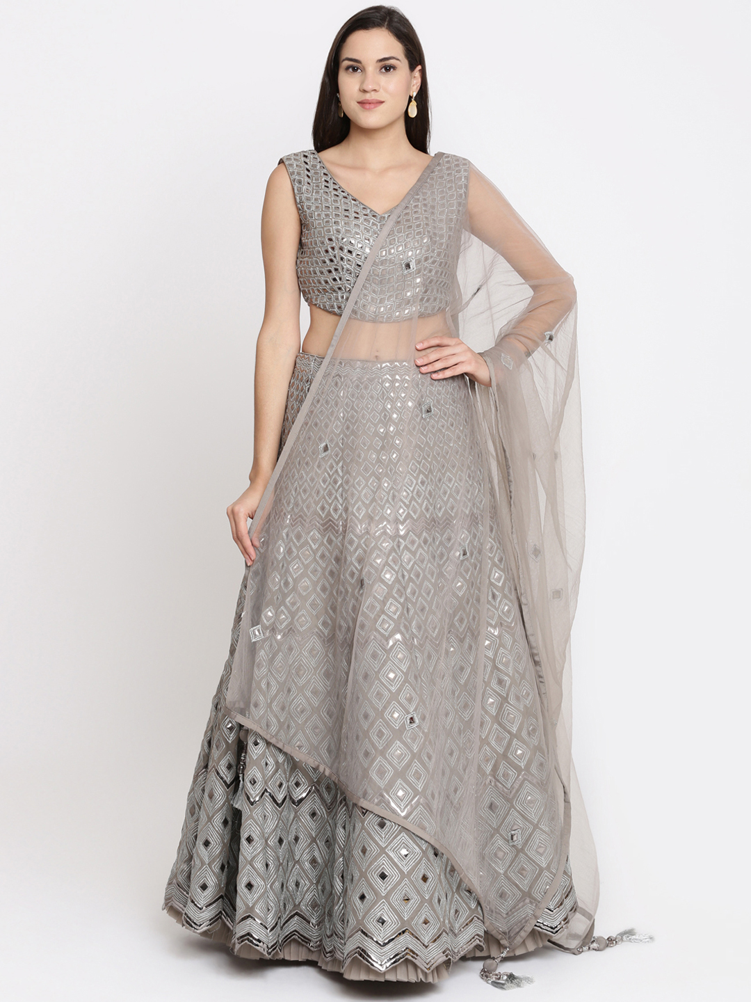 Koskii Grey Ready to Wear Lehenga & Blouse with Dupatta Price in India