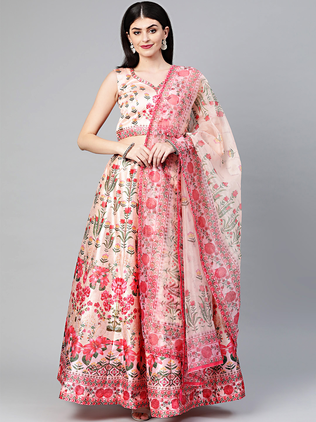 Chhabra 555 Women Pink & Green Kalamkari Printed Made to Measure Lehenga Choli Price in India