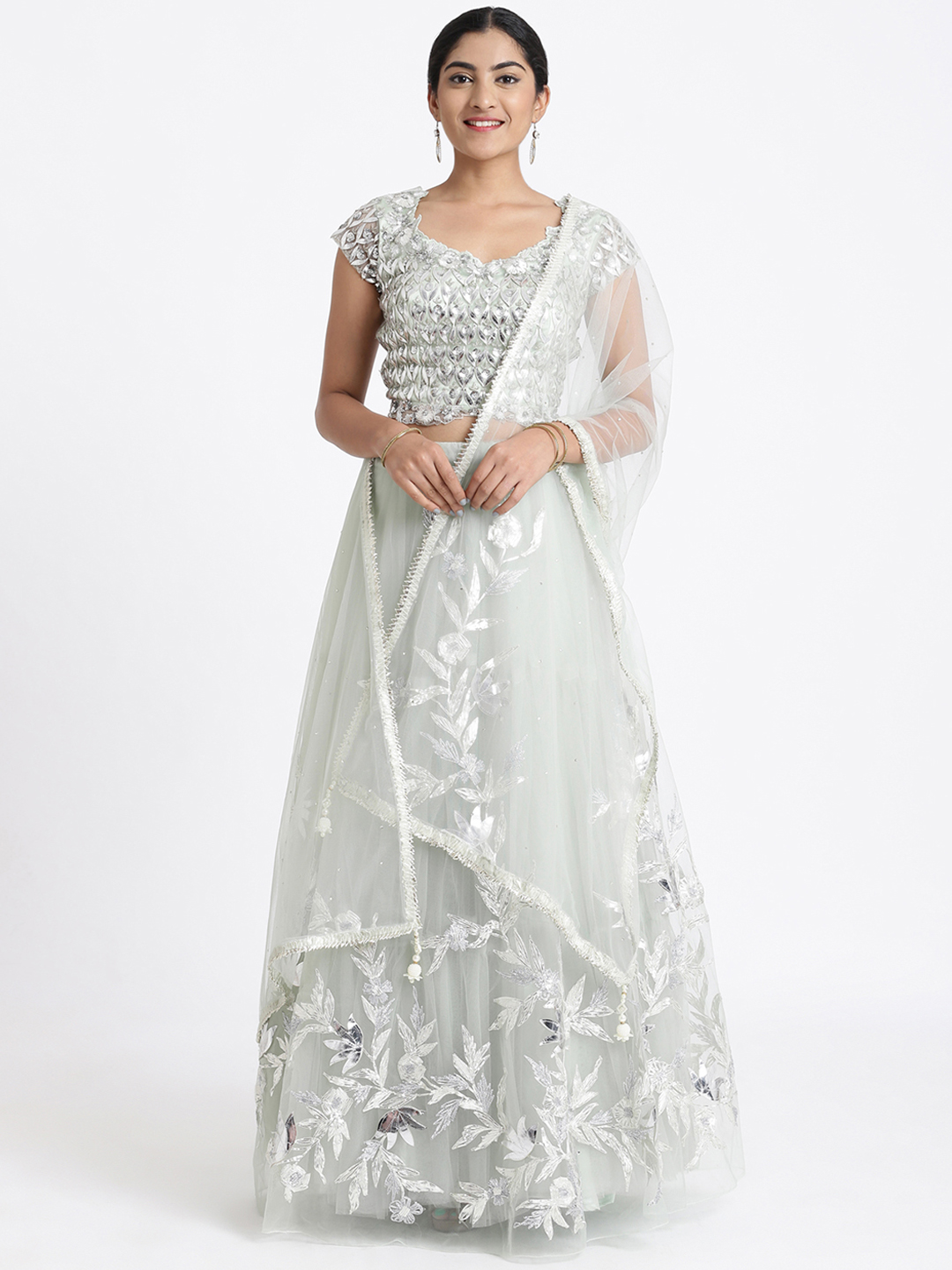 Koskii Light Green Ready to Wear Lehenga & Blouse with Dupatta Price in India