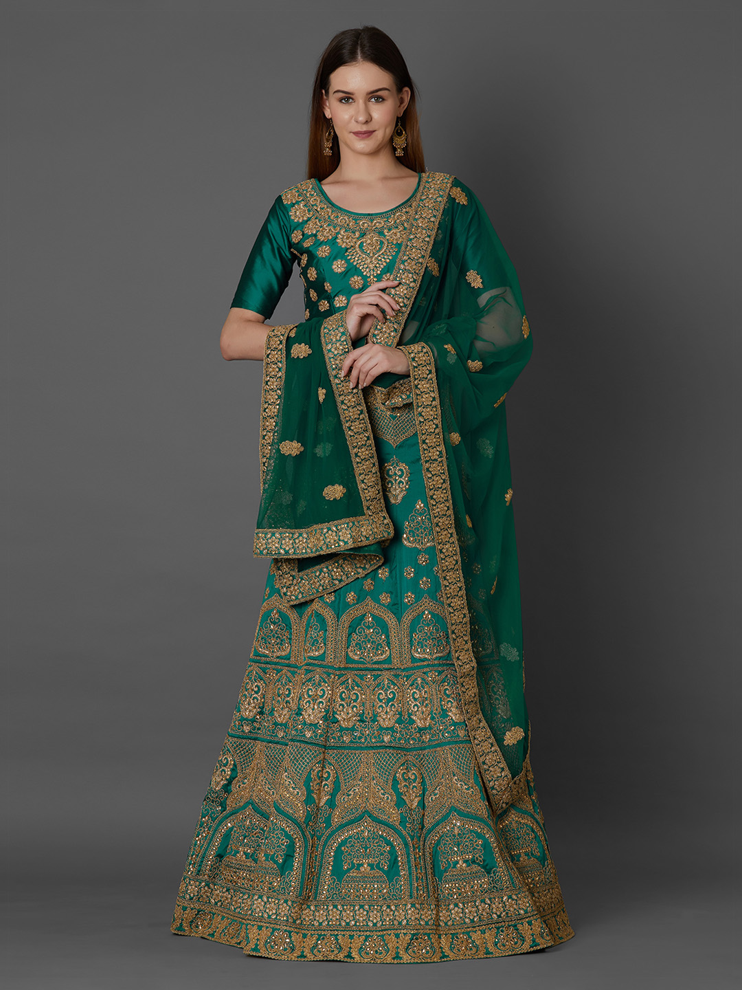 Mitera Green Semi-Stitched Lehenga & Blouse with Dupatta Price in India