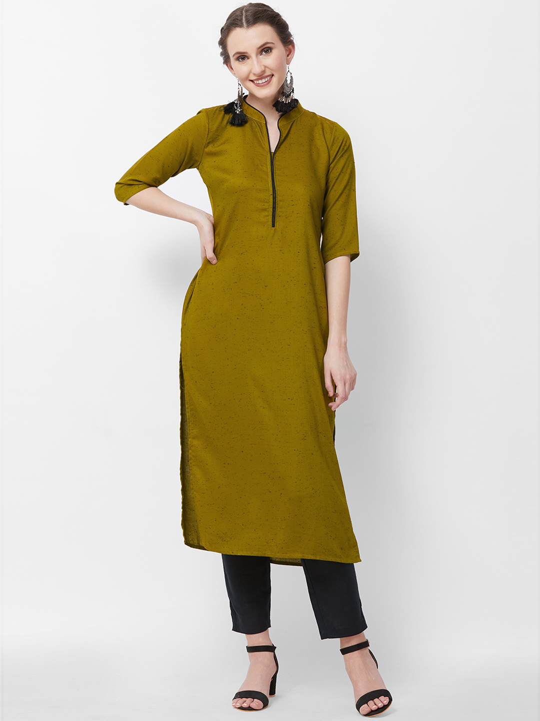 breya Women Green Printed Straight Kurta Price in India