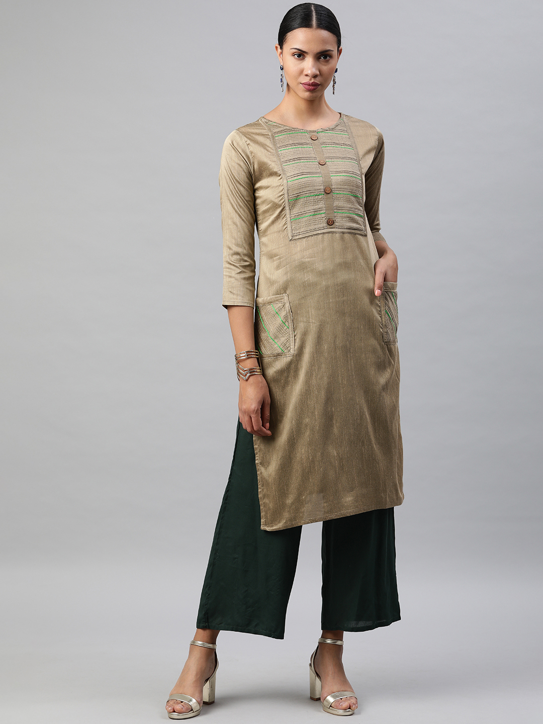 Soch Women Beige Yoke Design Straight Kurta Price in India