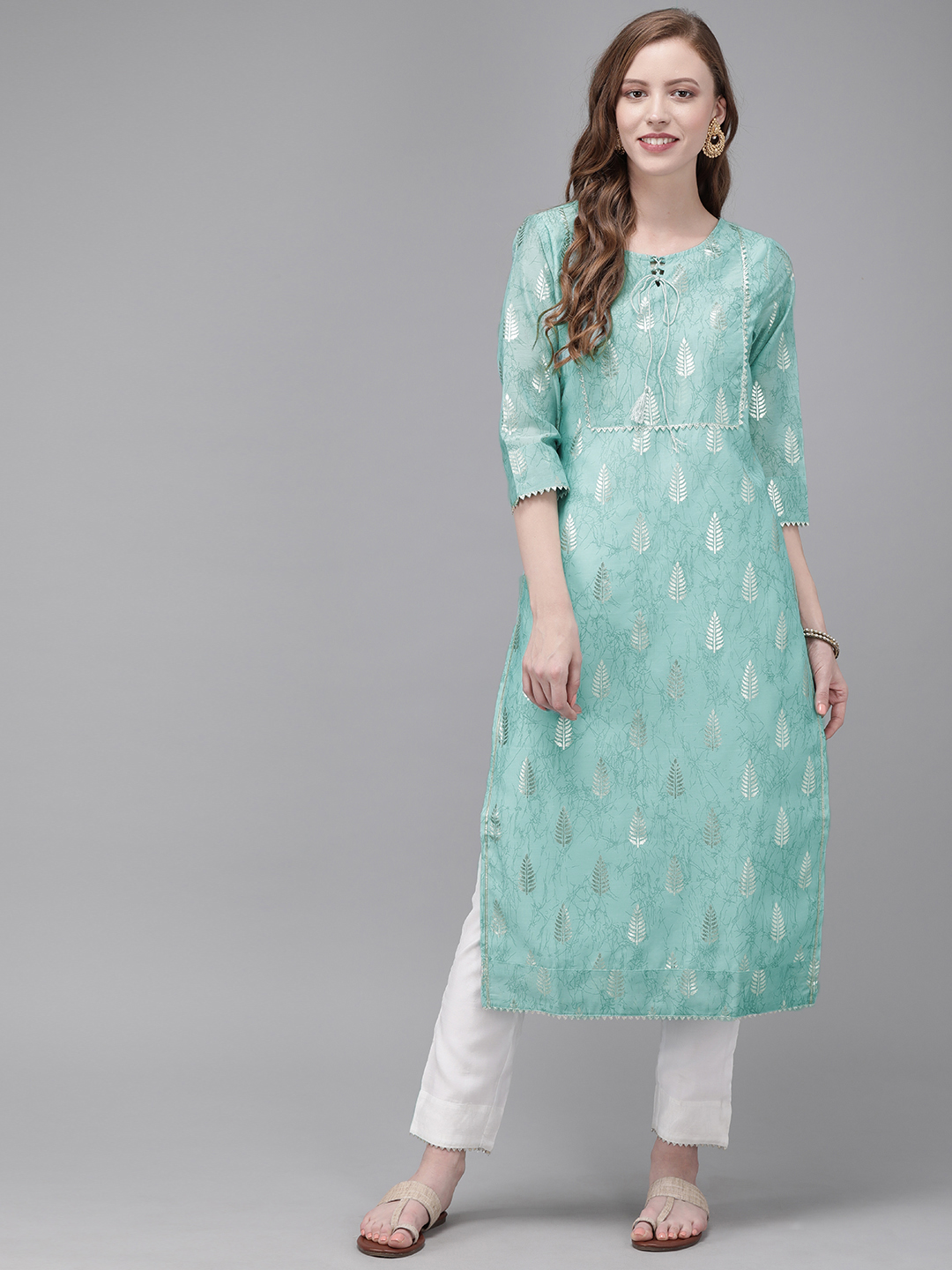 Anouk Women Blue & White Printed Kurta with Trousers Price in India