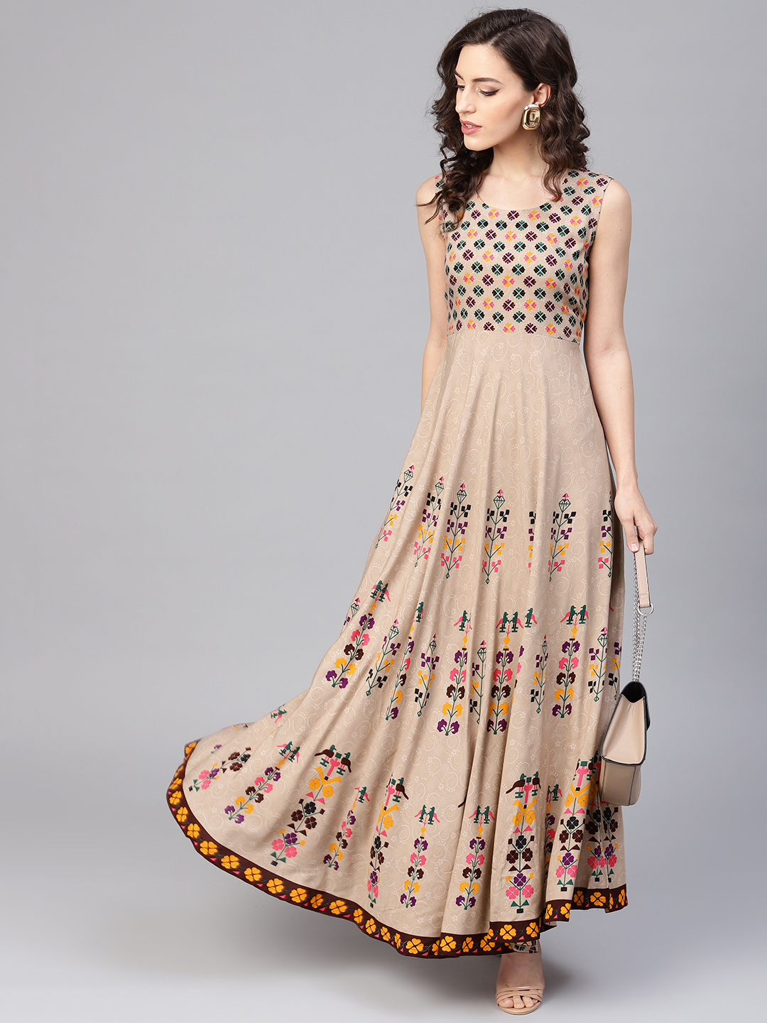 GERUA Women Beige Printed Maxi Dress Price in India