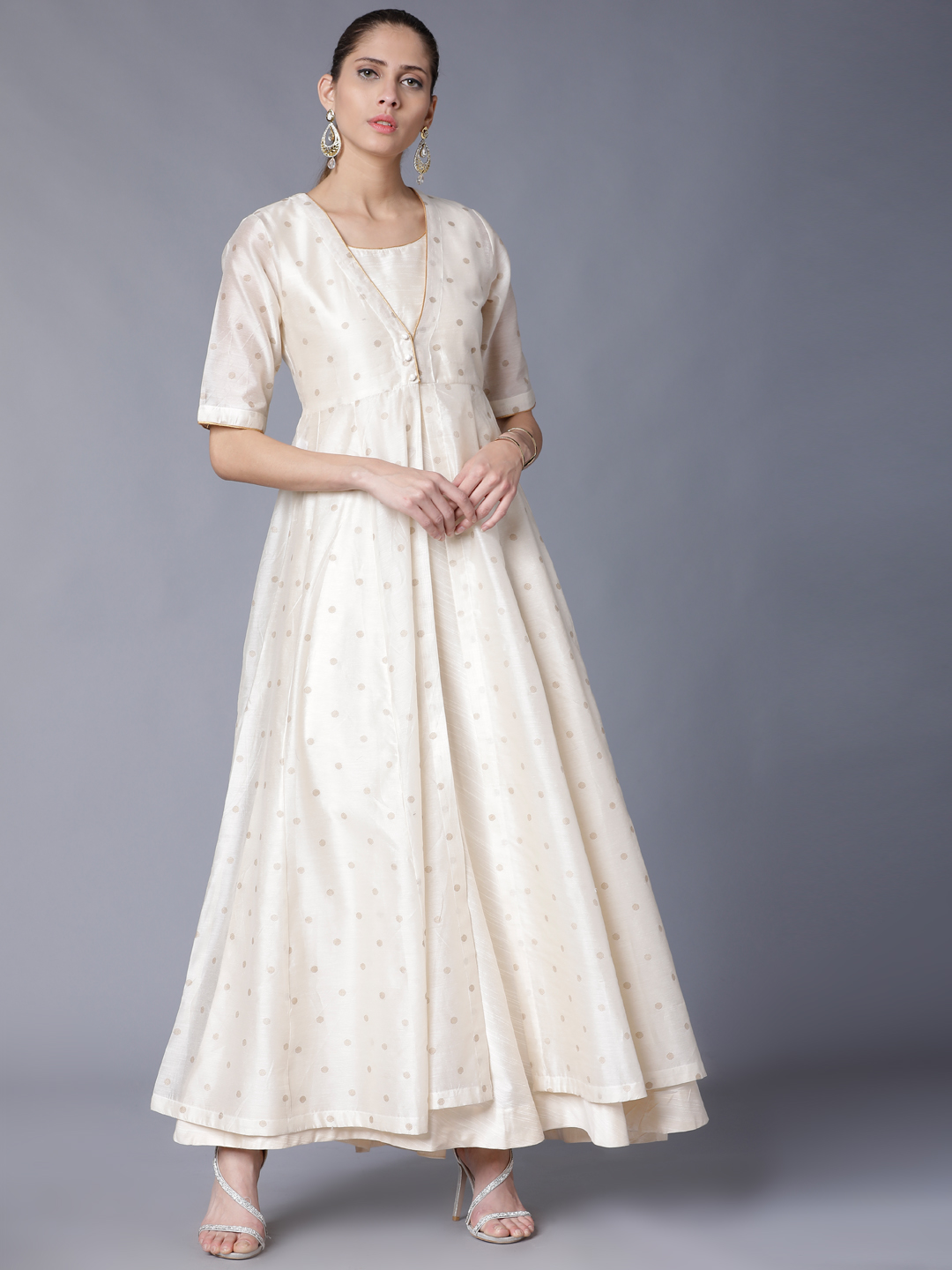 Vishudh Women Cream-Coloured Solid Maxi Dress Price in India