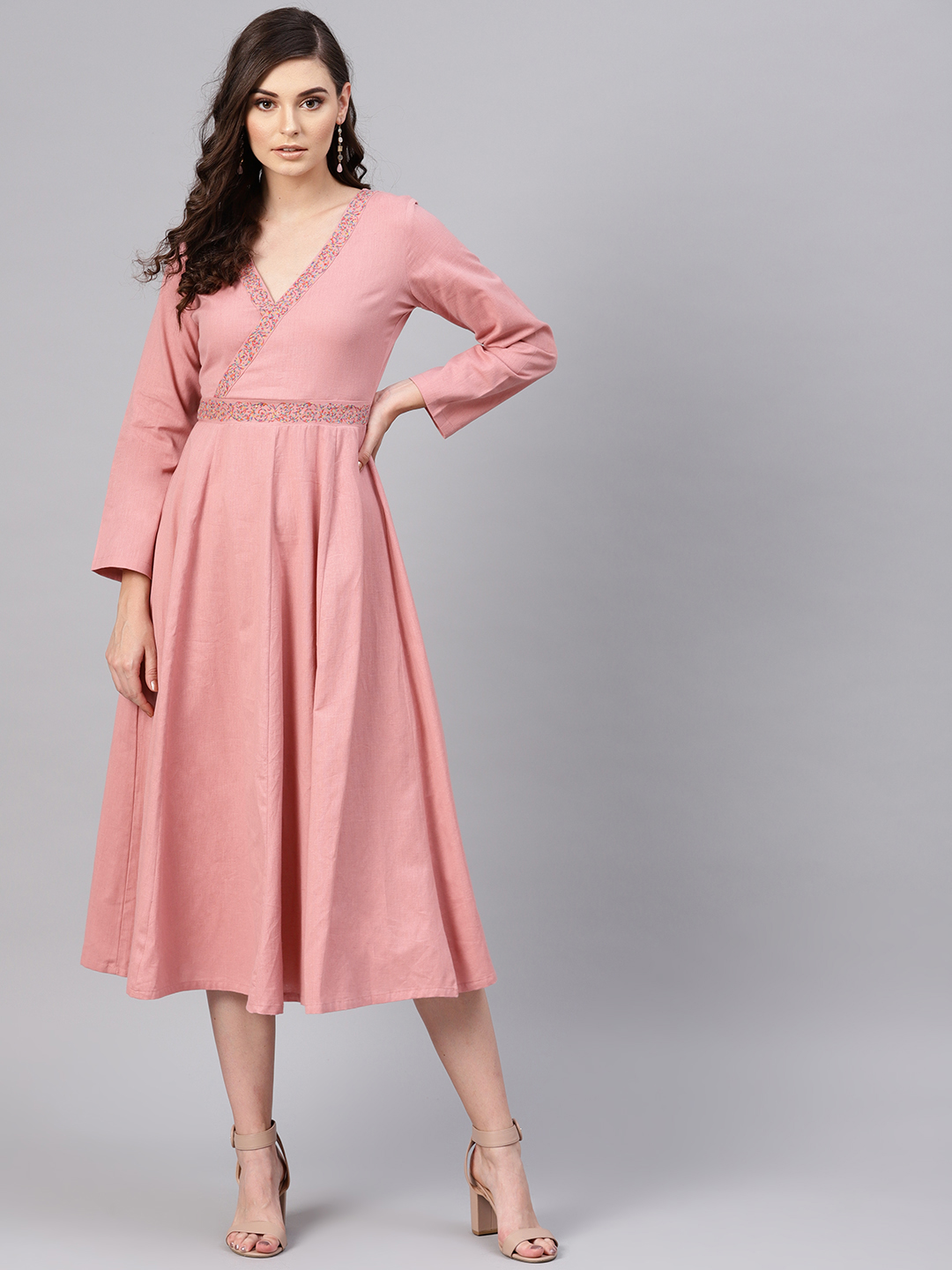 SASSAFRAS Women Pink Solid Wrap Dress Price in India