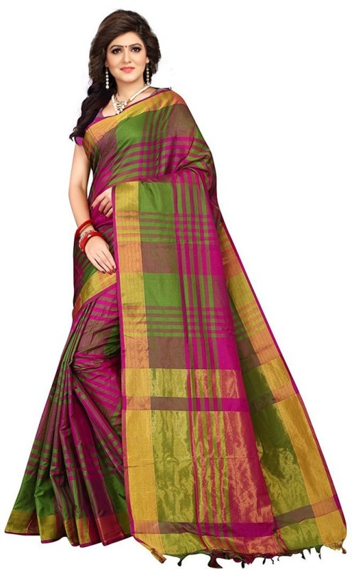 Checkered Fashion Cotton Silk Saree Price in India