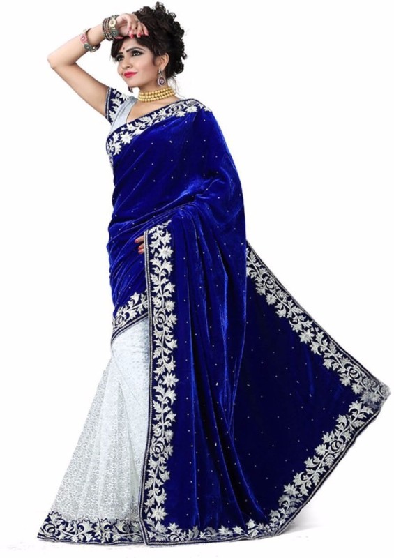 Embroidered, Embellished Bollywood Velvet Saree Price in India